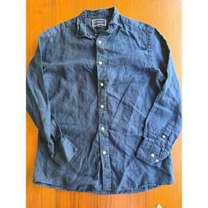 Charles Tyrwhitt Slim Fit Navy Blue Irish Linen Long Sleeve Shirt Size M